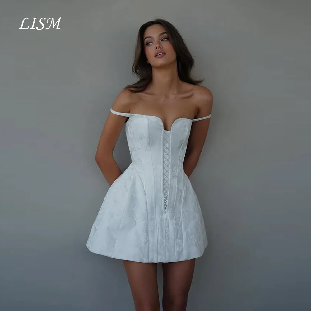 LISM على شكل قلب على شكل حرف a بدون أكتاف فساتين حفلات صغيرة من الحرير والساتان أنيقة فساتين سهرة قصيرة مخصصة مشدات رداء de mariée #1