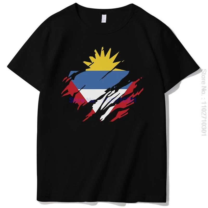 Torn Antigua And Barbuda Flag Day Football Mens T-Shirt Tee Top Novelty Casual Cotton Short Sleeved Fashion Mens Print T Shirt