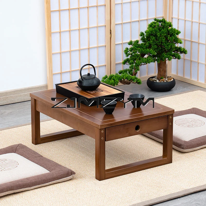 Wooden  Small Coffee Table With Drawer Tatami Kang Table Sitting On The Bedroom Windowsill  Low Table