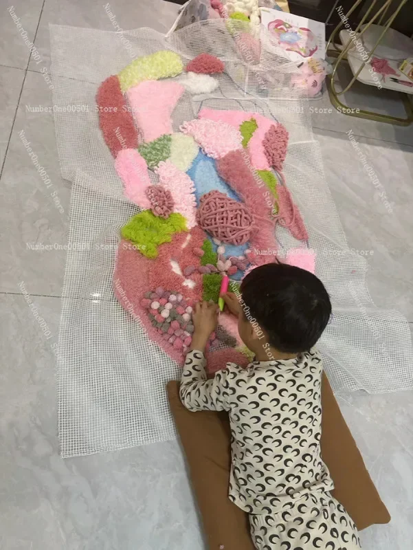 Rug DIY Kit Handmade Carpet Material Kit for Bedroom Living Room 130x75cm Creative Gift