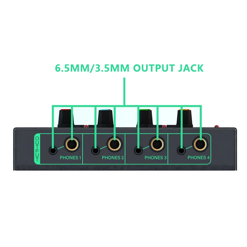 

A62T-6 Channels Stereo Headphone Amplifier Mini Portable Earphone Splitter Low-Noise Audio Mixer for Recording Studio,Green