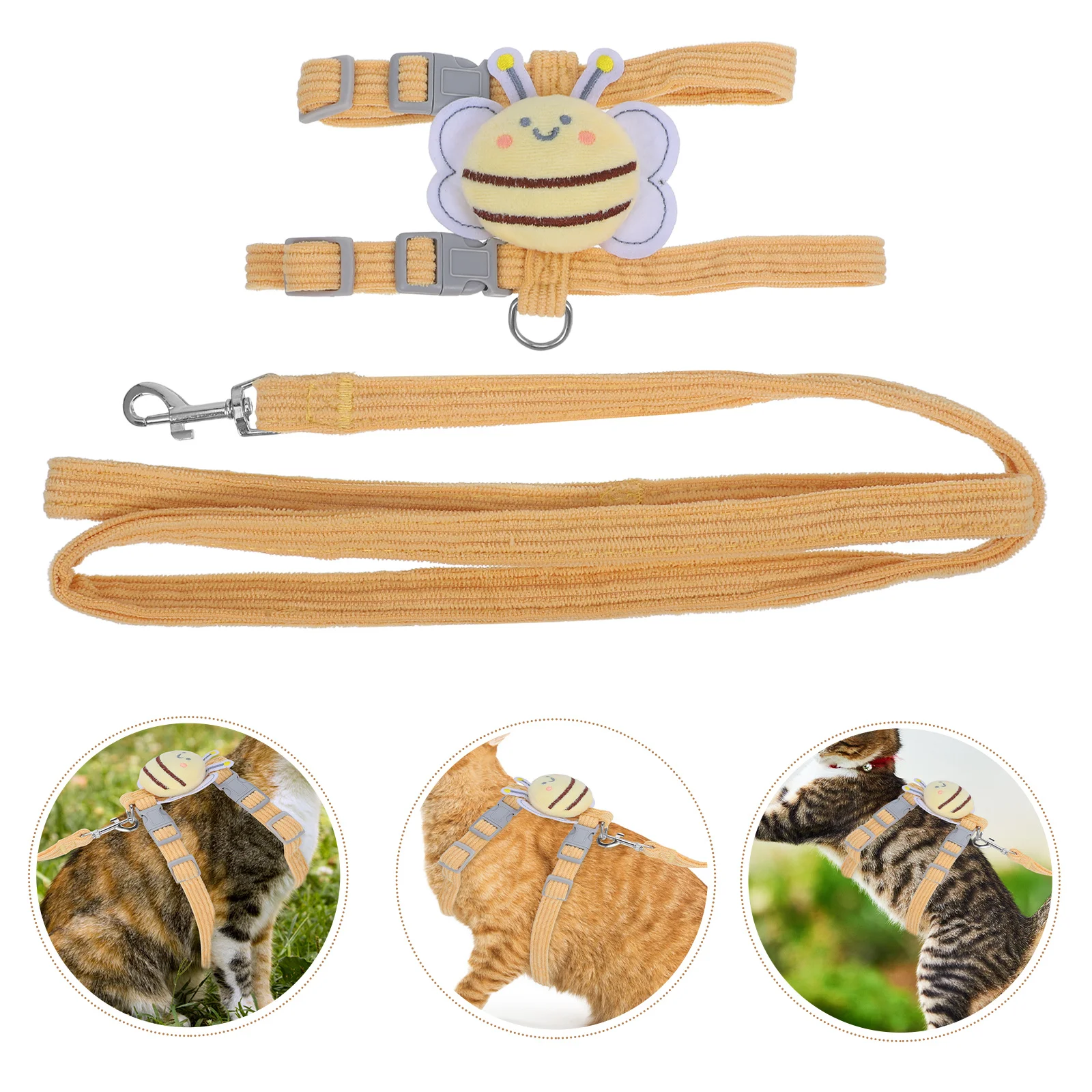 

1Set Adjustable Cat Harness Dog Walking Vest Decorative Puppy Harness Traction Rope Lightweight Durable Pet Dog Accessory