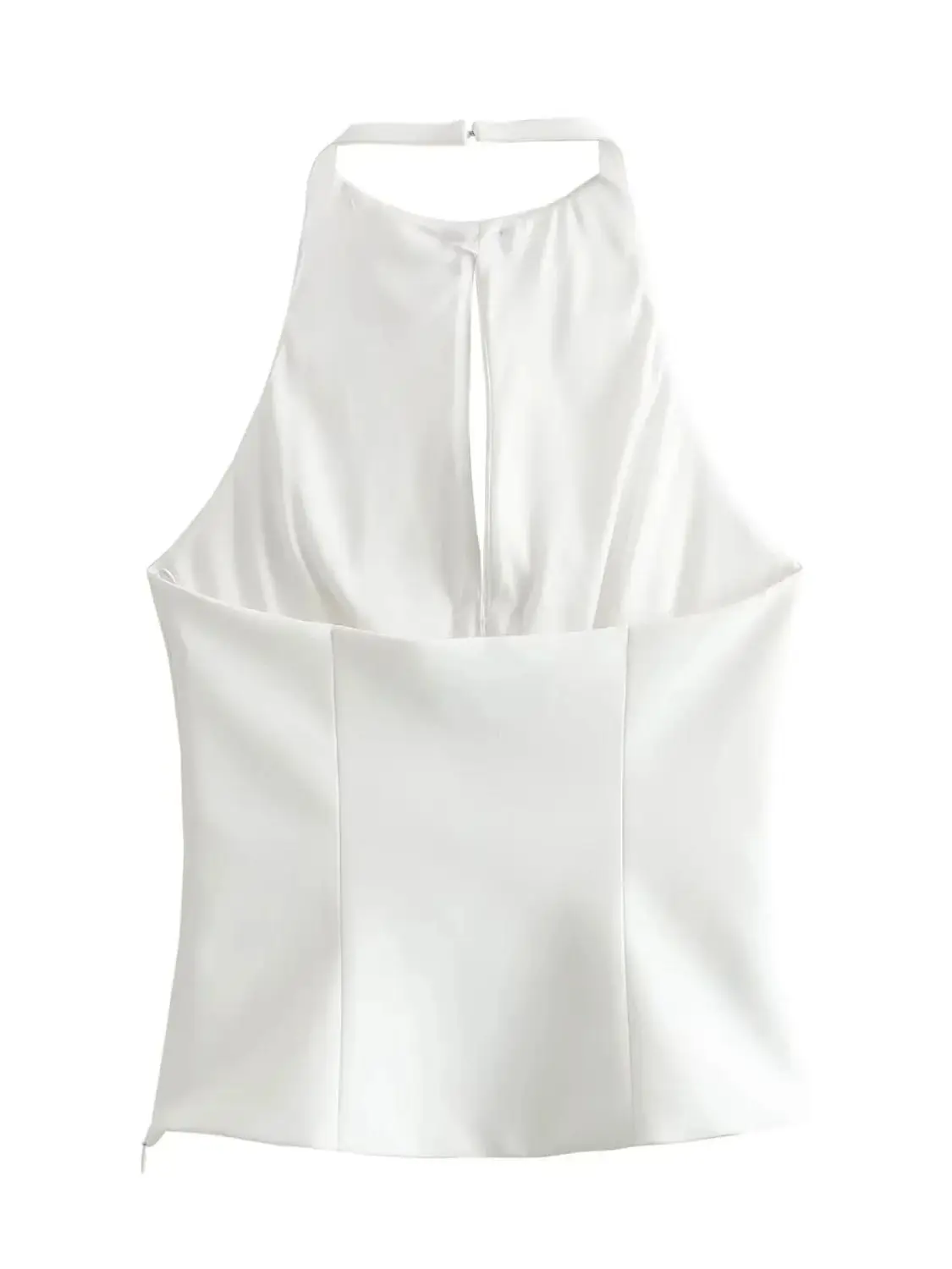 XNWMNZ 2024 Women Fashion Rhinestone Bows Halter Top Women High Street Sleeveless Open Back Fit Female Top