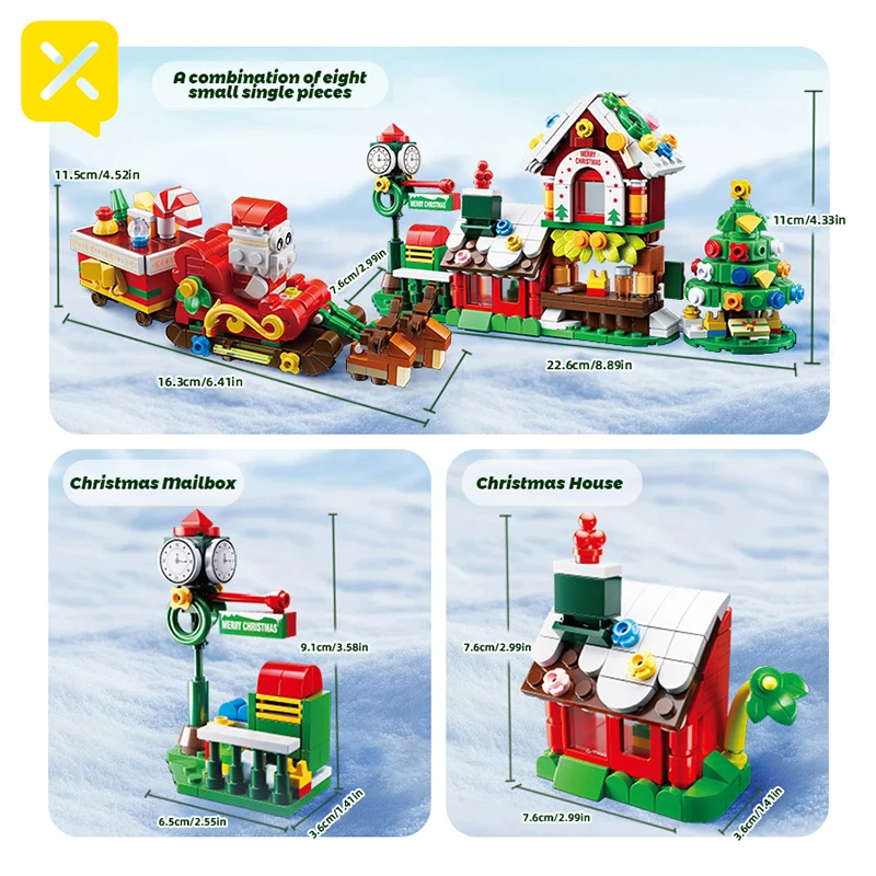 Ensemble de blocs de construction de noël, 690 pièces, traîneau du père noël, maison de noël, arbre, décor de vacances, bricolage, brique Festive, jouets d'assemblage éducatifs