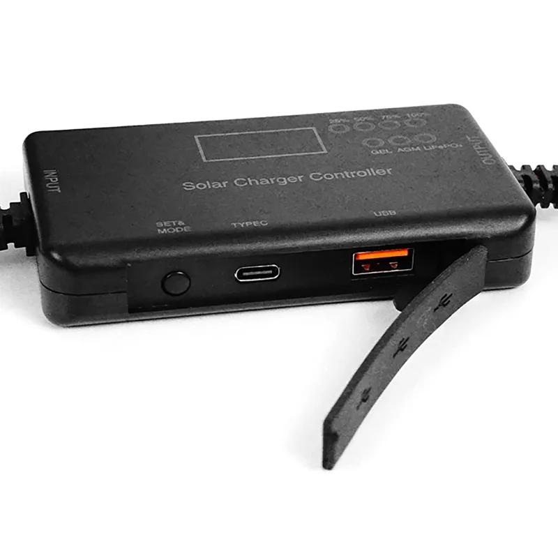 

Контроллер заряда солнечных батарей MPPT 10А 12В с выходами Type-C и USB для GEL, AGM, LiFePO4 аккумуляторов