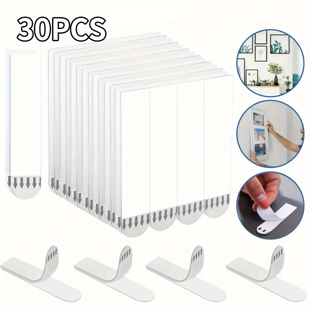 30 slice Double-sided Adhesive Strip Non-destructive Hanging Wall Adhesive Strip Wall Hooks Tool-Free Removable Adhesive Strip