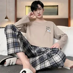 Plus Size Men Pajama Set Long Sleeve Long Pants Student Loose Casual Sleepwear Loungewear Two Piece Set Cartoon Nightwear