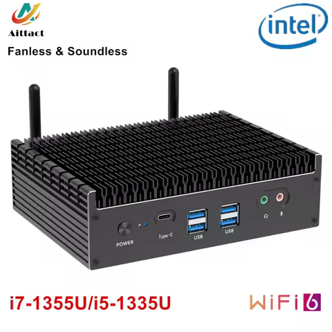 Aittact Fanless MiniPC 13th Gen Intel i7 1355U i5 1335U Windows 11 PCIE4.0 Dual 2.5G LAN Tunderbolt 4 Gaming Computer Host WiFi6