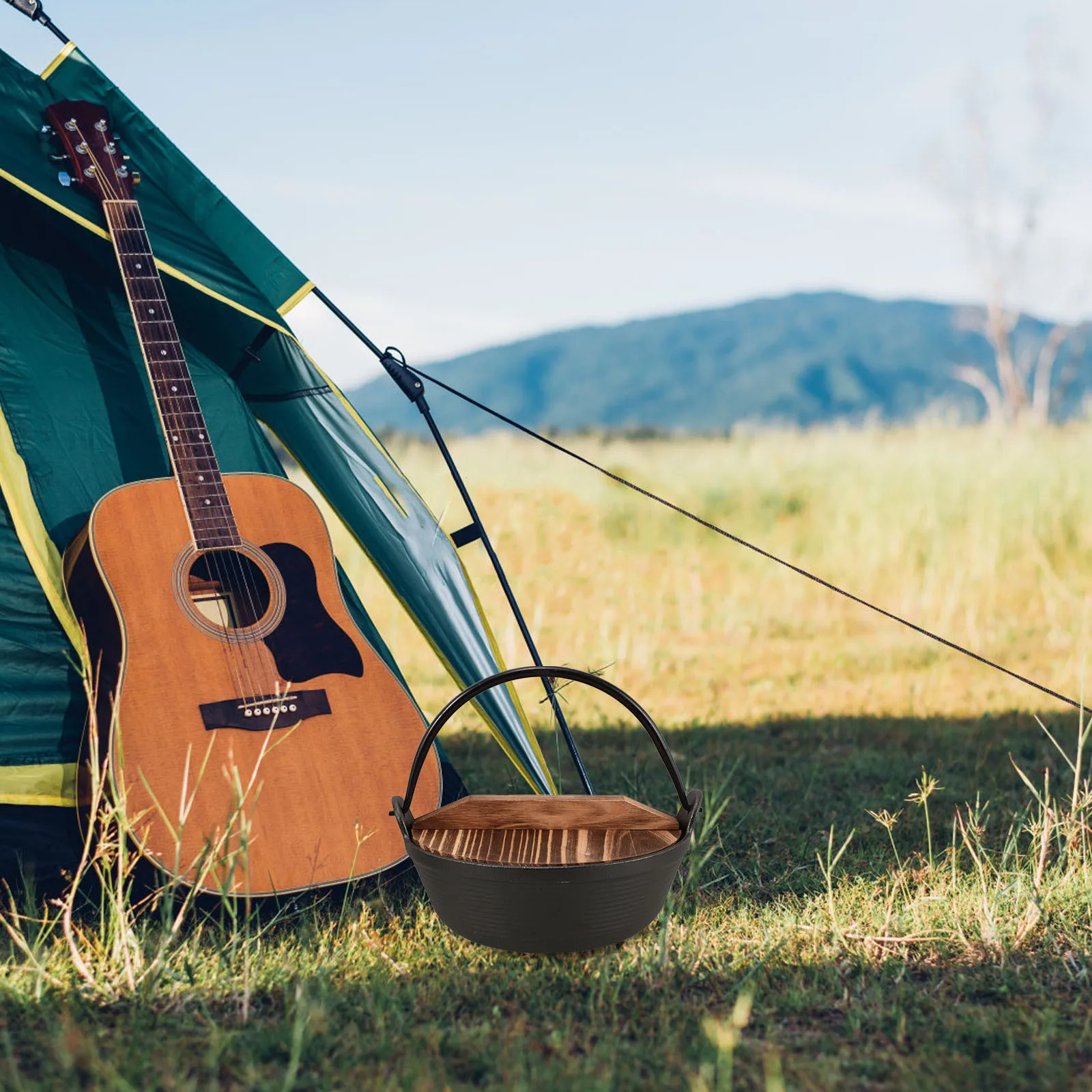 

Cast Iron Pot Japanese Design Outdoor Cooking Equipment Camping Soup Pot Hanging Storage Durable Heat Retention