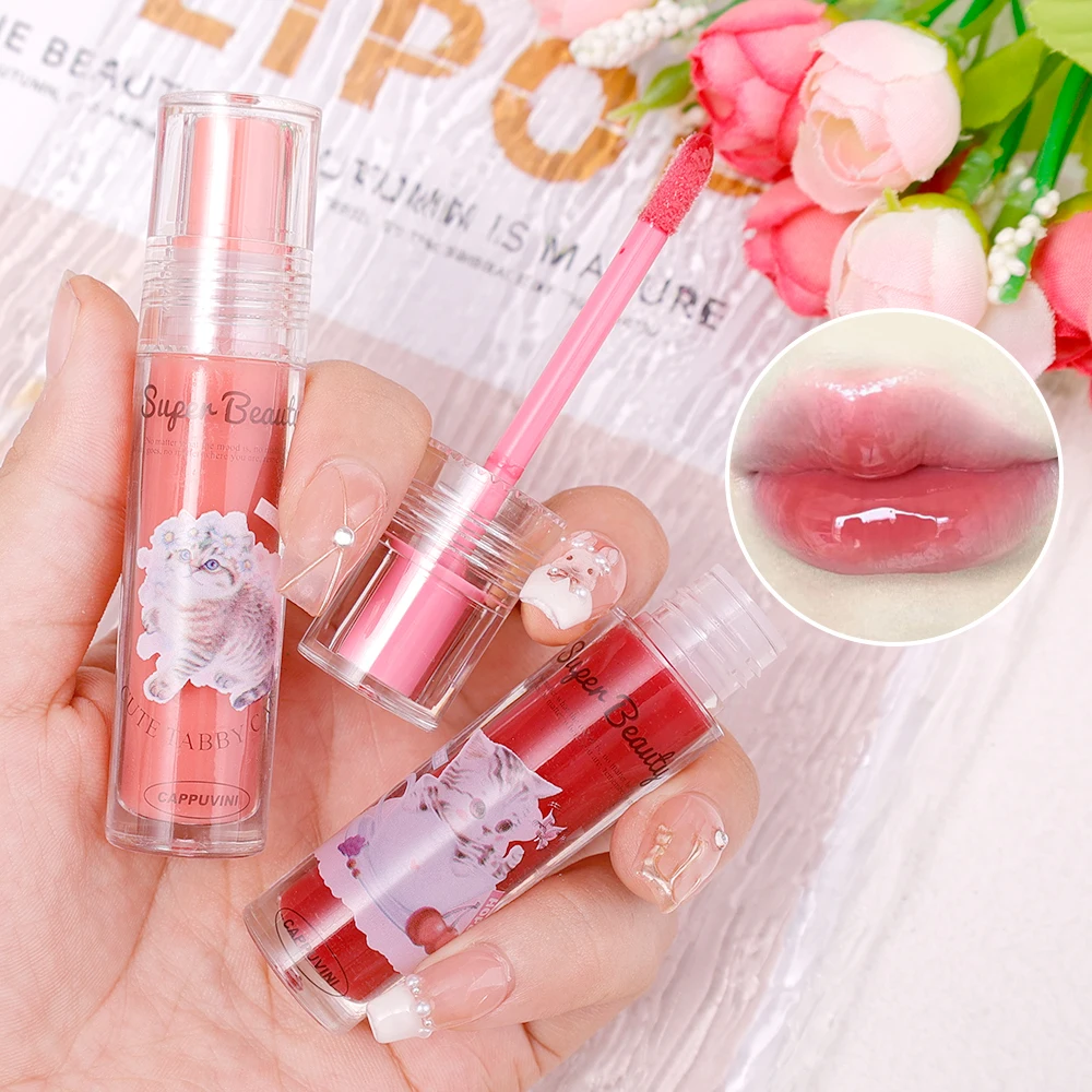 Espelho Lip Gloss Lipstick Set, hidratante, duradouro, mulheres Lip Tint, impermeável, antiaderente Cup, cosméticos, 6 cores, 1 Pc, 3Pcs