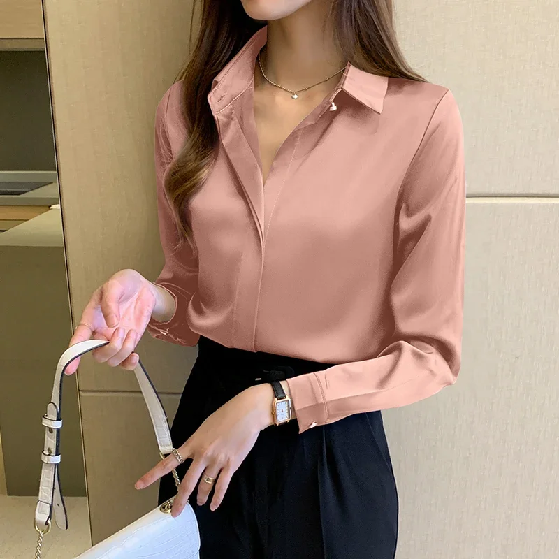 

Silk Shirts White Shirt Women Long Sleeve Shirts Blouse Satin Silk Blouse Ladies Tops 2024 Fashion Solid Woman Clothing J19