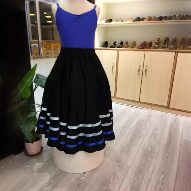 Robe de danse à thème pour adultes et enfants, jupe longue de danse de la cour impériale, jupe à rubans, jupe longue de danse swing, bleu violet