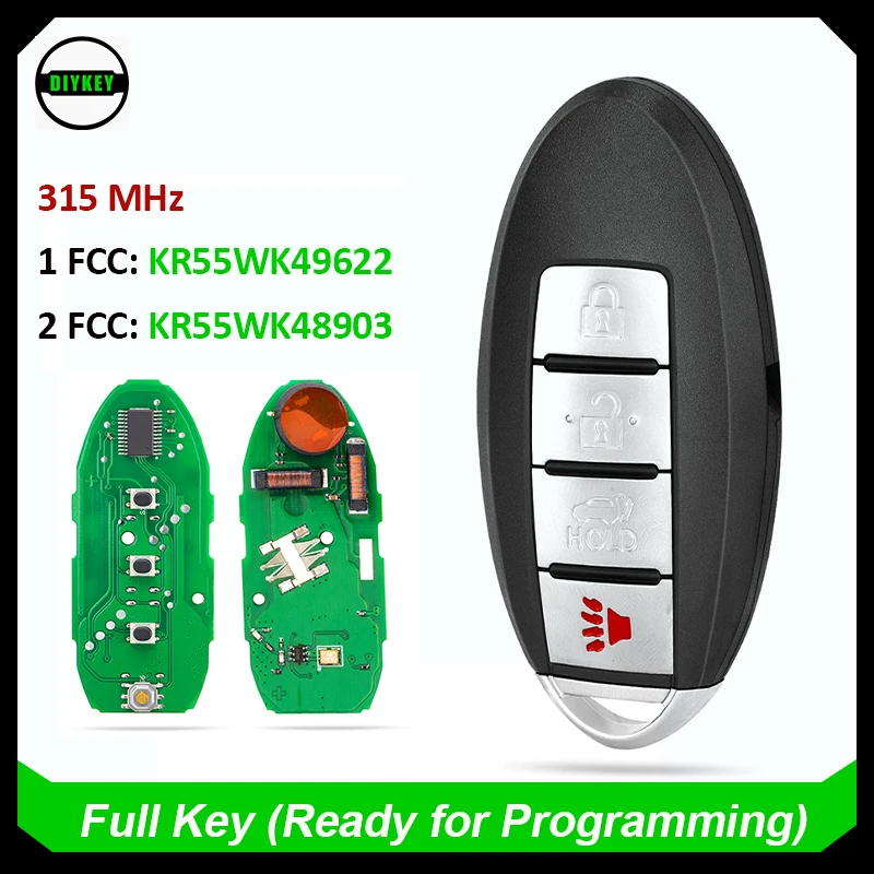 DIYKEY 스마트 리모컨 키, 닛산 알티마, 맥시마, 인피니티 FX35, G35, Q60, QX70 용, 4 버튼, 315MHZ ID46, KR55WK49622, KR55WK48903