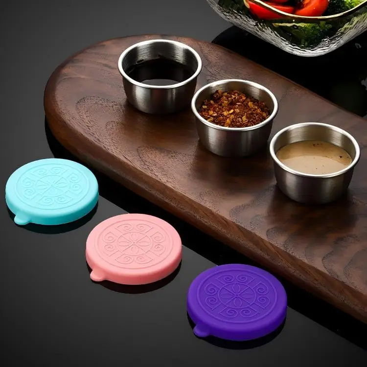 6Pcs Leakproof Stainless Steel Dipping Sauce Cups Reusable Salad Dressing Containers with Silicone Lids Food Storage Boxes
