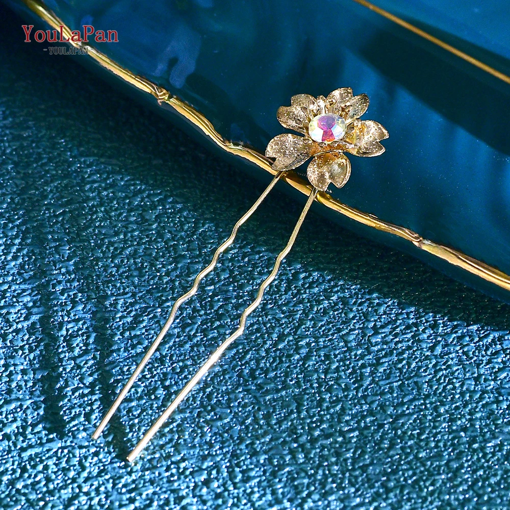 YouLaPan Bride Golden Color U-shaped clamp Elegant Women Wedding Flower Hair Fork Hair Accessories Bride Hairclips Tiara HP767