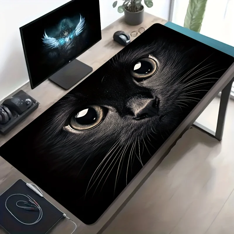 CIFBUY Large Esports Gaming Mouse Pad BlackCatBig Eyes Washable Rubber Base Large Desk Mat Office Computer Decor Stain-Resistant