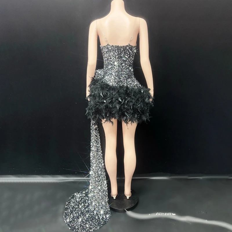 Sparkling sequined ball gown luxury feathered tail tutu birthday party photo high-end dress host performance graduation dresses