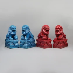 Pair of foo dogs, Fu dogs, Buddha dogs, Chinese guardian lions, Ceramic sculpture, Home decoration