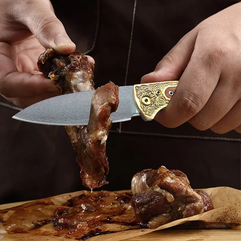 Boning Knife Utility Folding Knives Stainless Steel Wooden Handle Kitchen Knives Cut Meat Slicing Fruit Vegetables Folding Knife