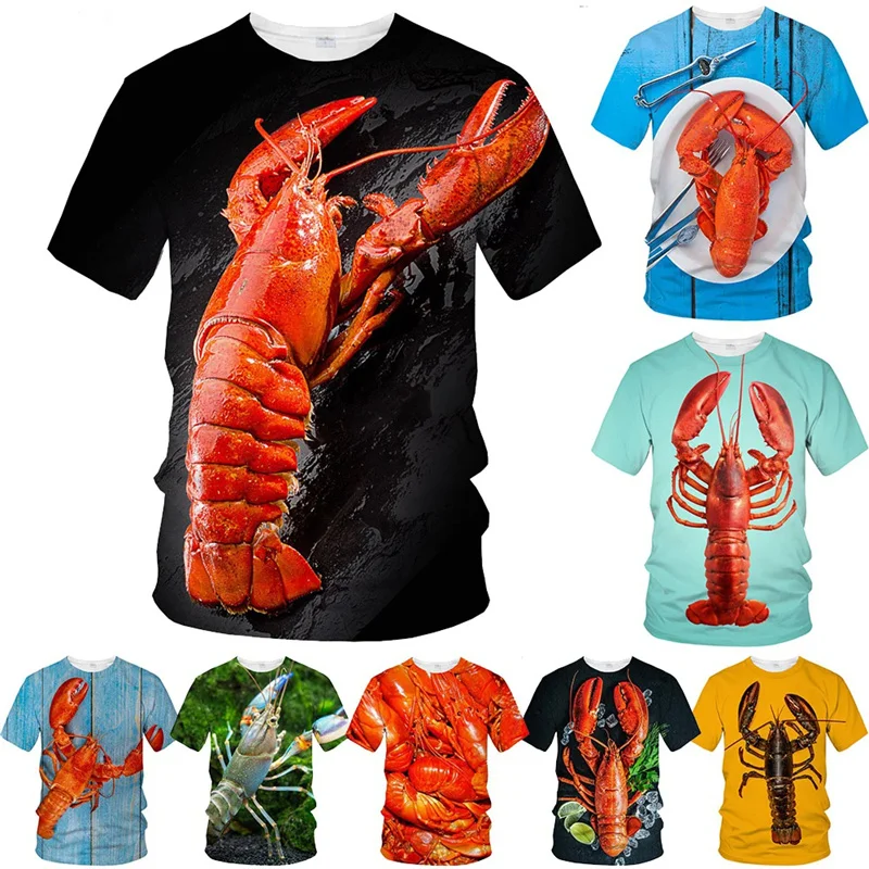 Fashion Funny Lobsters 3D Printed Short Sleeve T-shirt For Men Food Graphs T-shirt Casual Women Clothes Harajuku Y2k Tops