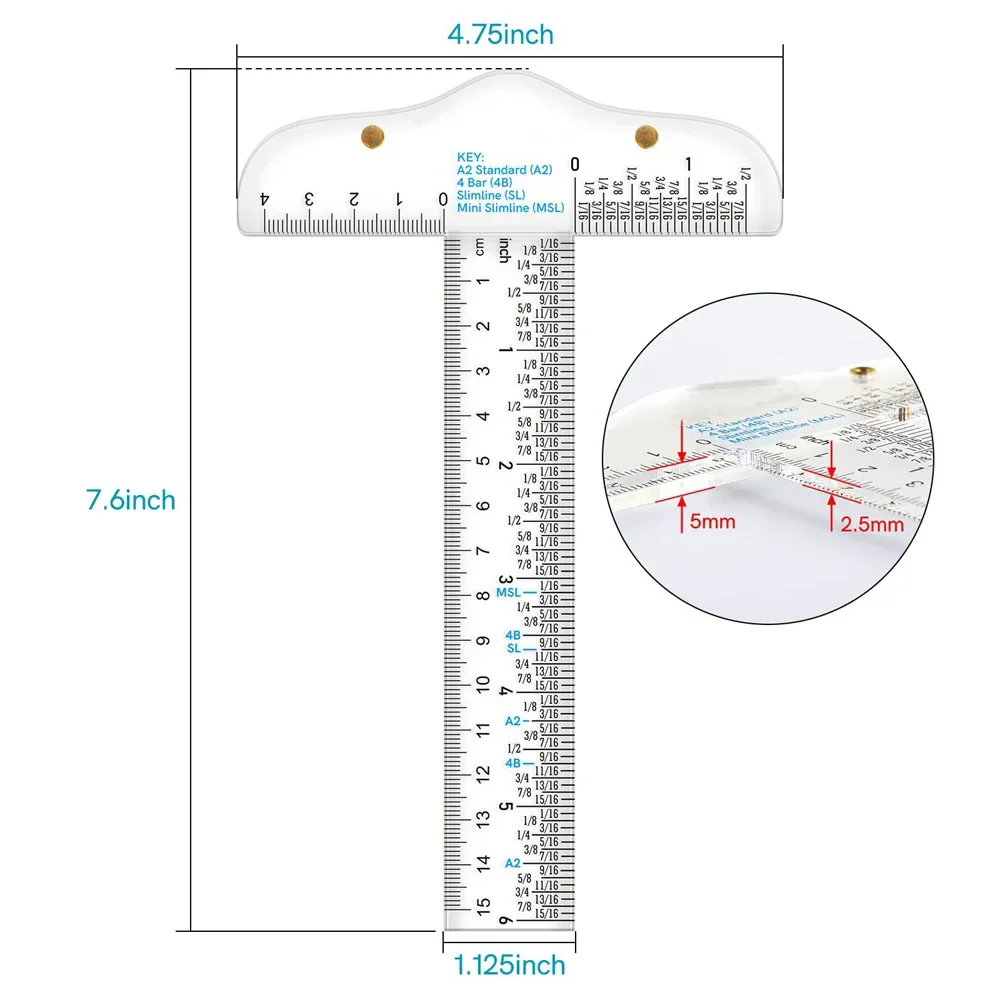 Regla cuadrada en T transparente de acrílico de 6 pulgadas, herramienta de diseño de dibujo, trabajo de arte, enmarcado y dibujo, álbum de recortes