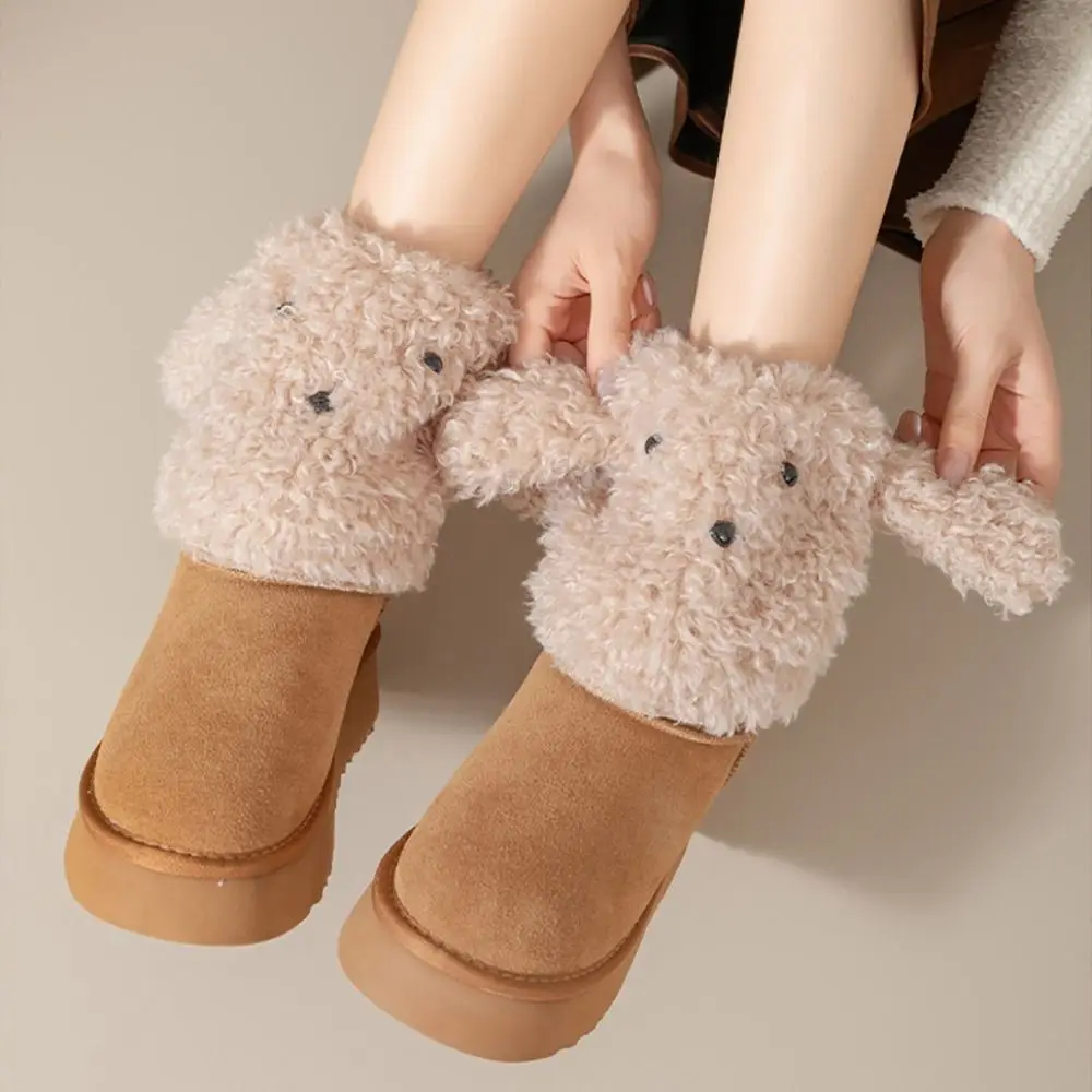 1 Pasang Penghangat Kaki Anjing Kartun Kawaii Putih Kopi Penutup Pergelangan Kaki Penghangat Tebal Aksesoris Gadis JK Musim Gugur dan Musim Dingin