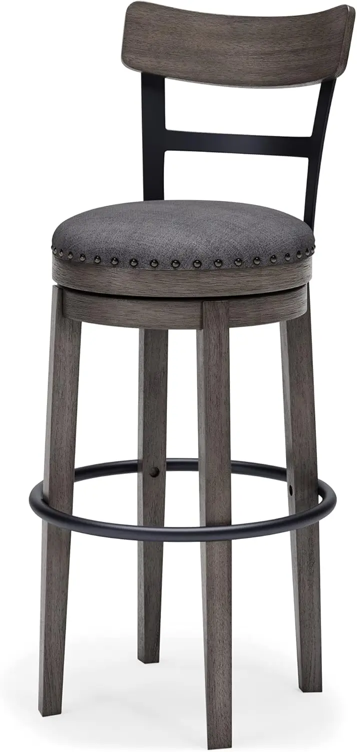 Design by Ashley Caitbrook 30" Farmhouse Bar Height Upholstered Swivel Barstool, Gray
