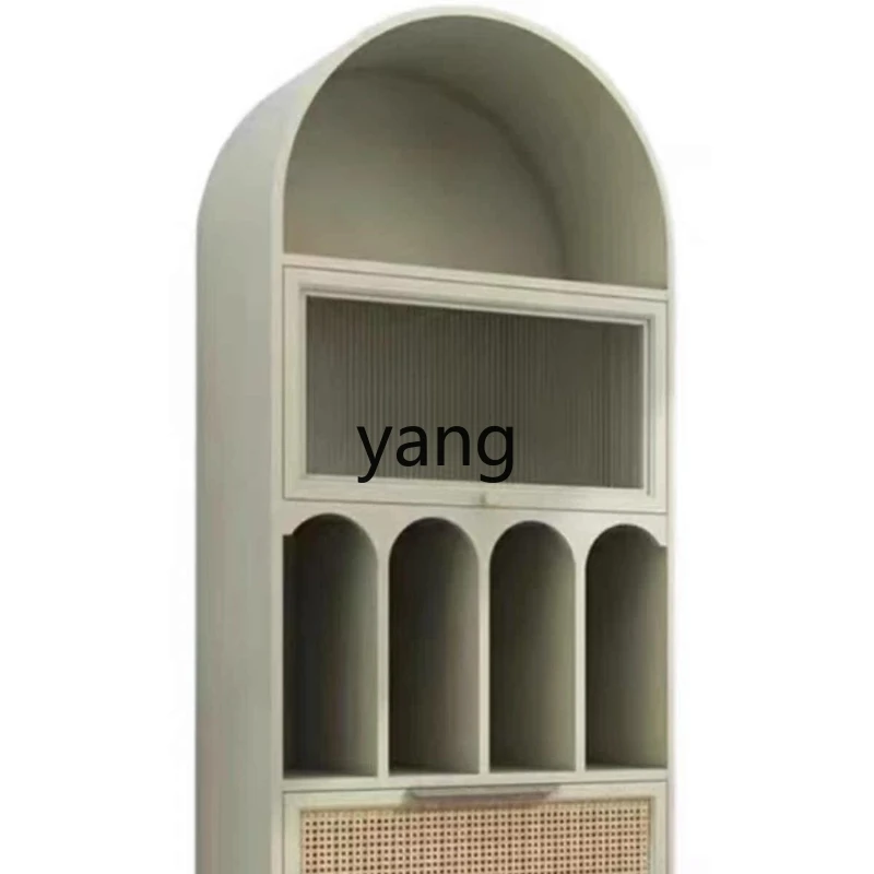 YJQ solid wood bookcase children's floor small bookshelf retro arched decorative dining side wine cabinet