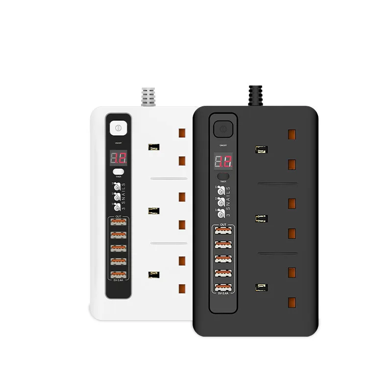 UK Dedicated 5USB Timing Socket Intelligent Recognition Charging Port PC Fireproof Flame-retardant Wiring Tray Power Strip