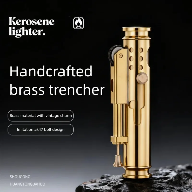 

New brass grinding wheel kerosine lighter, vintage fashion collection handmade lighter, perfect gift and collectible item