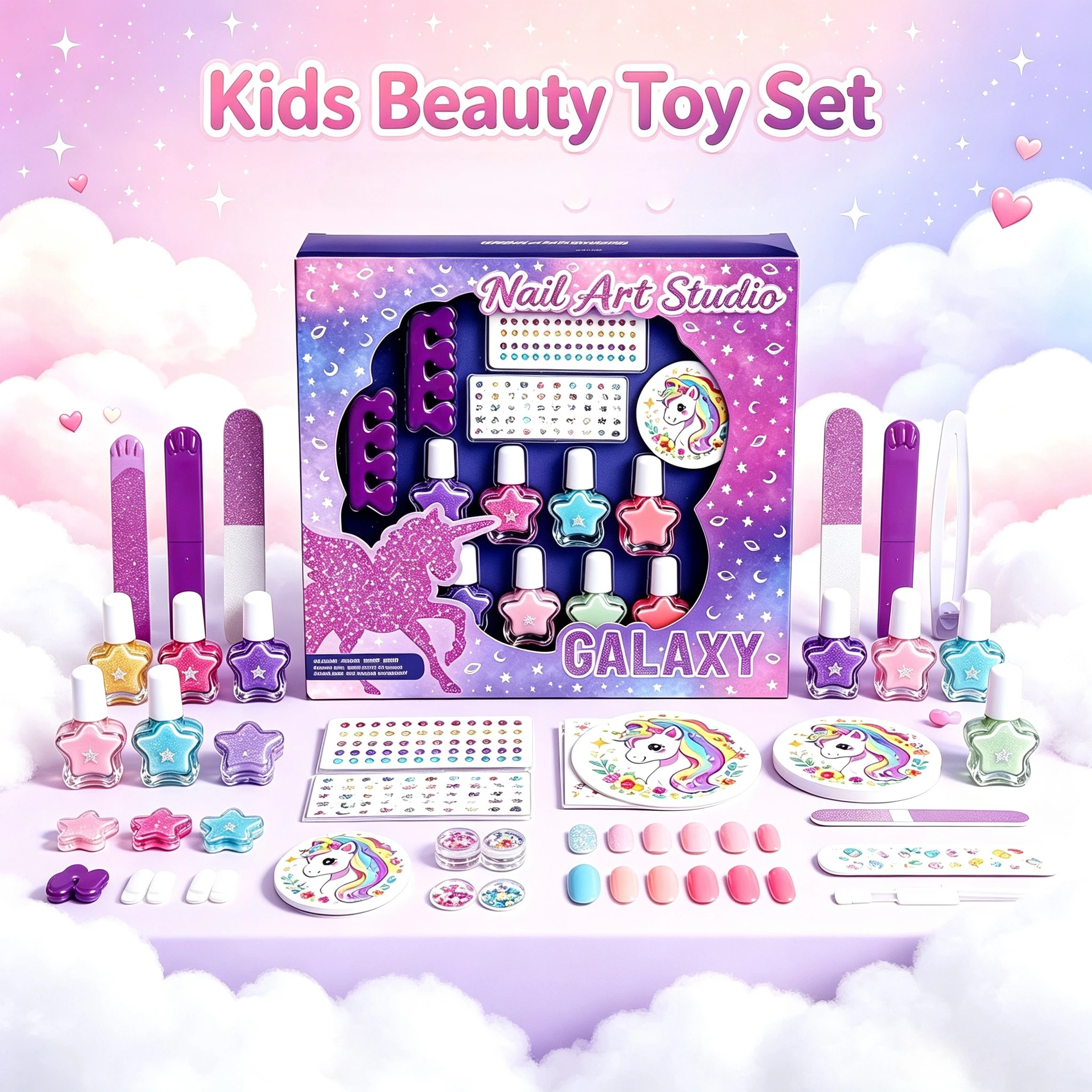 1 Pack Children Pretend Makeup Nail Kit, Girls Dress Up DIY Cosmetic Toy, Interactive Play Set as Birthday & Festival Gift