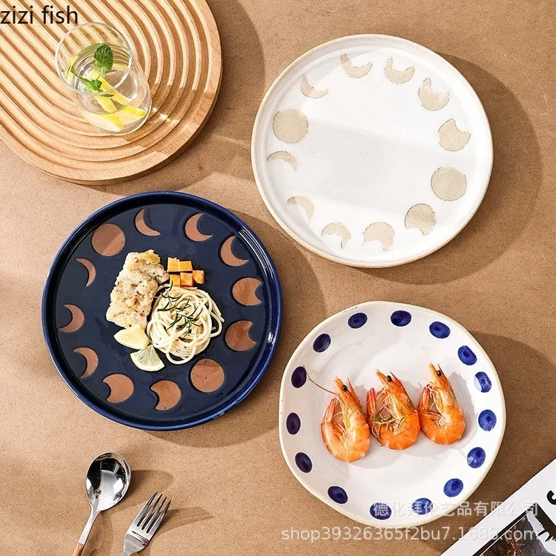 Round Western Steak Plate Ceramic Dining Plates Fruit Plate Salad Bowl Sushi Plates Sashimi Disc Dim Sum Dish Cake Snack Tray