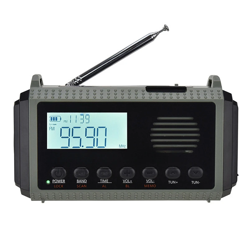 Emergency disaster prevention multi-band radio FM hand-cranked solar power SOS alarm time display