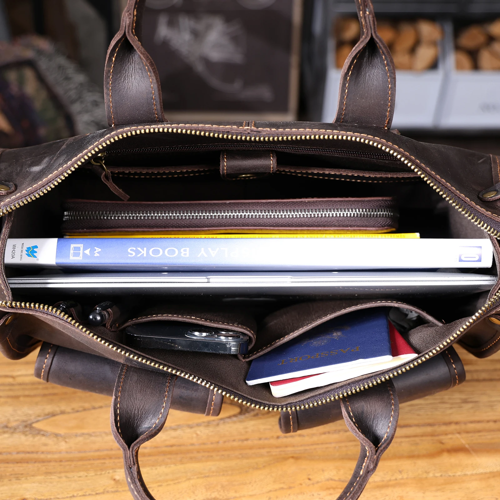 S.WORKER Vintage Echtleder Herren-Aktentasche 14" Laptop-Tasche Crazy Horse Leder Messenger-Handtasche Rindsleder Geschenkidee für Männer – Detail 24
