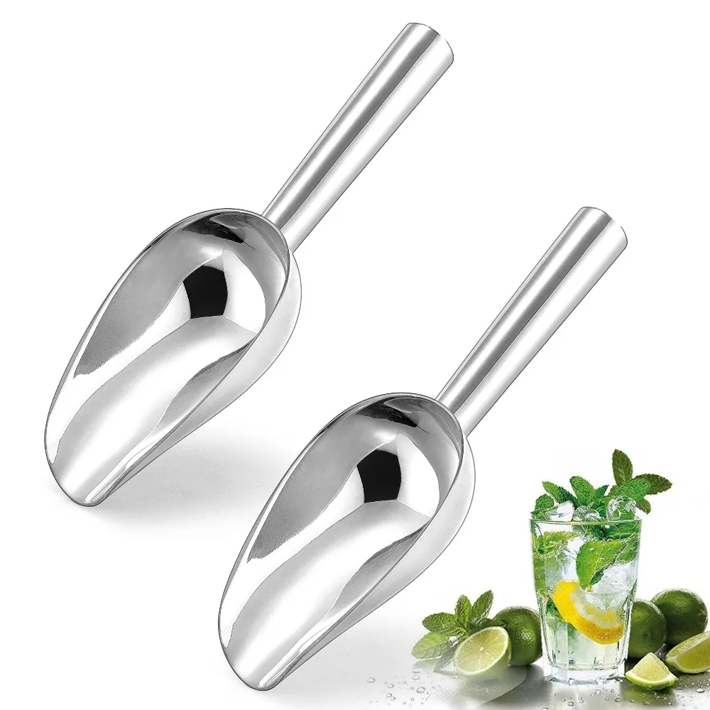 2pcs Heavy-Duty Stainless Steel Ice Scoop Food Flour Pet Candy Scooper Bar Home Kitchen Accessories Supplies Tools