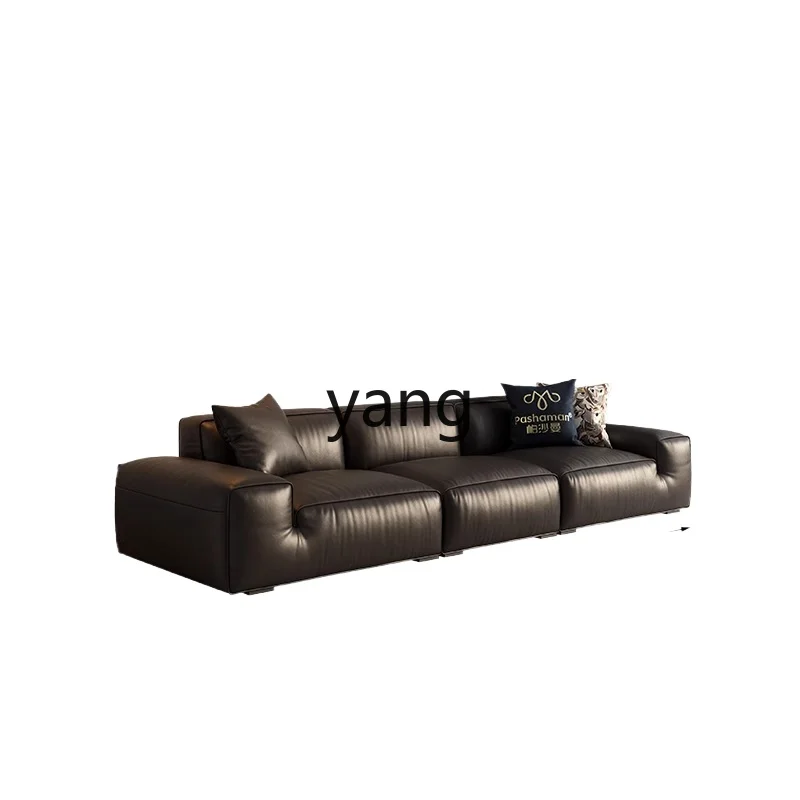 Yjq Full Leather Sofa First Layer Cowhide Minimalist Living Room Straight Row Tofu Block