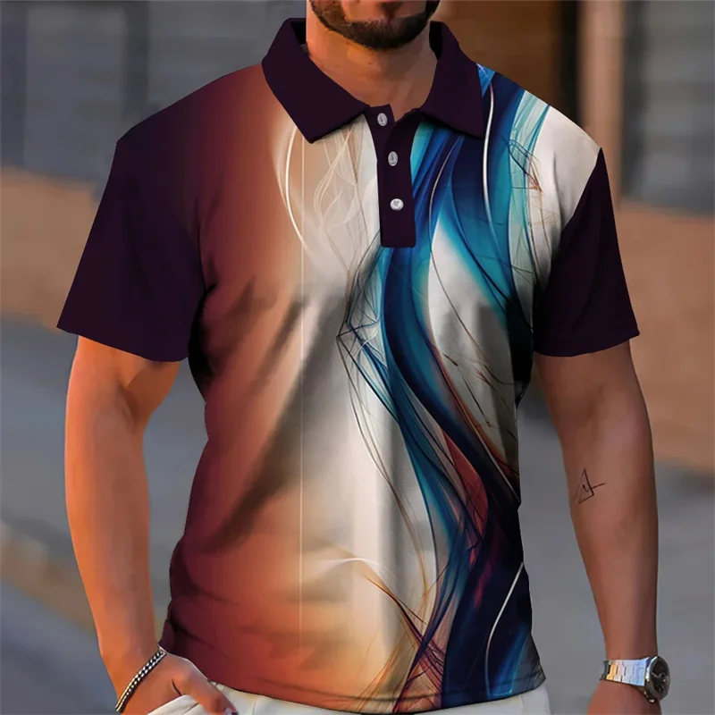 Colorful Light Pattern Men's Summer Polo Shirt 3D Pattern Loose Fit Oversized Street Men's Lapel Button Top Fashion Trend