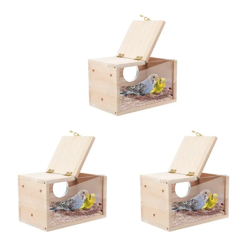 

PZHI-3X Parakeet Nesting Box Transparent Bird House For Cage Wood Breeding Box For Parrot Parakeet Cockatiel Lovebirds