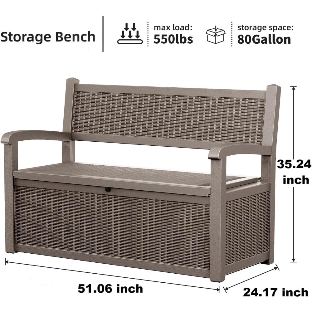 80 Gallon Storage Bench Waterproof Deck Box Outdoor,Storage Furniture with Armrests,Lockable for Porch Patio and Garden image 2