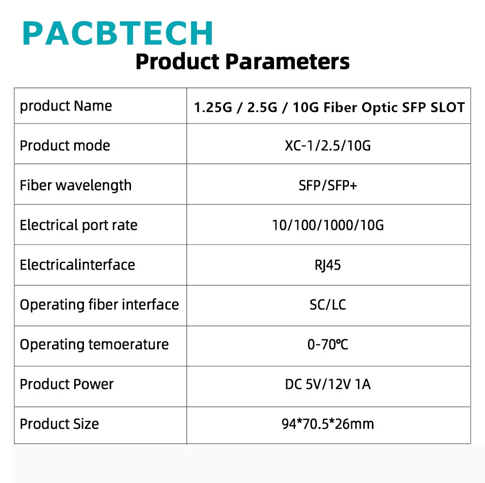 Imagem -04 - Conversor dos Meios da Fibra Ótica Interruptor dos Ethernet Transceptor de Sfp 1.25g 2.5g 10g Entalhe Rj45