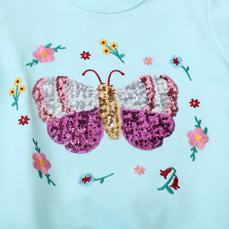 Little maven 2024 New Autumn Spring Children\'s Clothing Baby Girls Kids Clothes Embroidery Cartoon Glitter Butterfly Sweatshirts