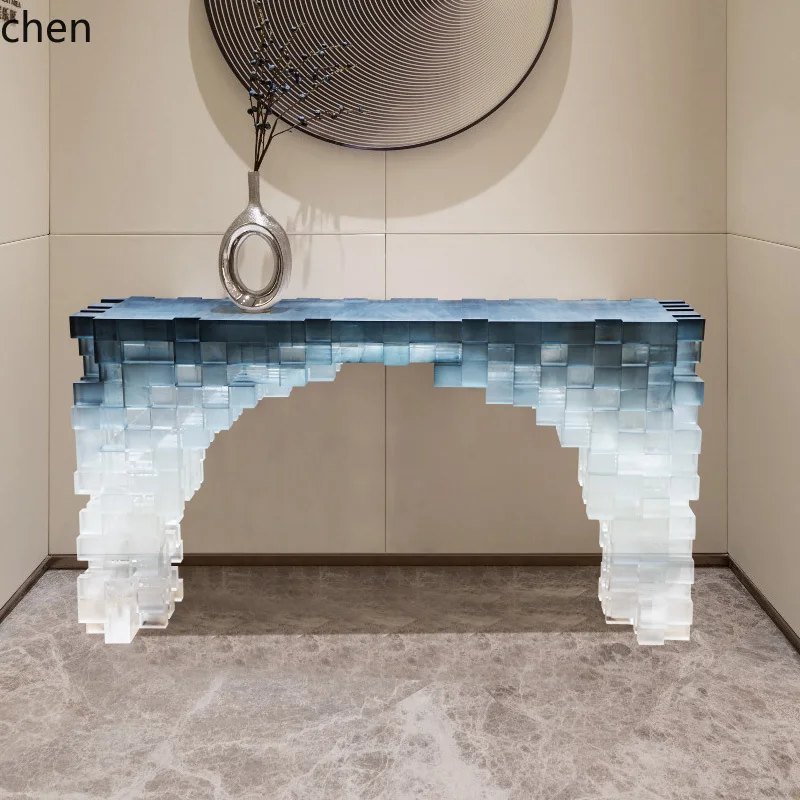 simple modern entrance entrance desk against the wall long table acrylic Rubik's Cube Ruijingtai villa living room table