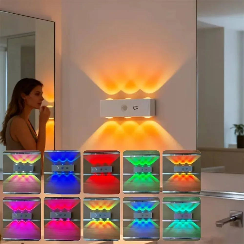 Wall-Mounted LED Sensor Light with Motion Detector &USB Charging Dimmable Night Light RGB or 3Colors for Entryway Bedside Stairs