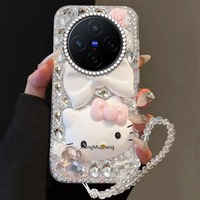 3D Bow Cute Hello Kitty Phone Case with Bracelet for Vivo S20 Pro V27 Y22s Y35 Y36 Y16 Y17 Y18 Y20 Y22 Y28 X100 X200 Pro Ultra