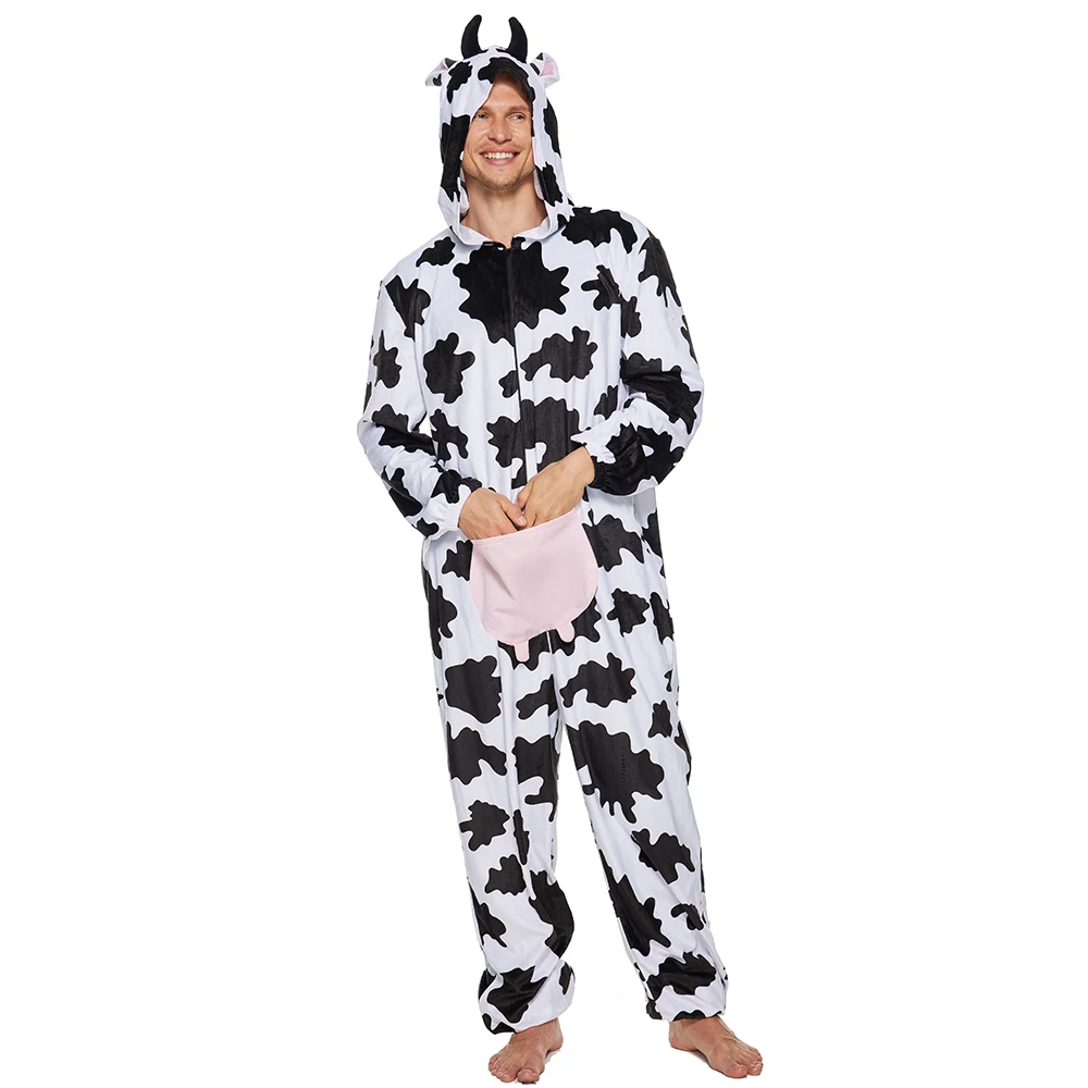 Eraspooky-Pyjama à Capuche en Forme de Vache pour Adulte, Vêtement de Nuit Complet, Animal Kigurumi, Cosplay, Carnaval, Costume de Noël, pour Femme