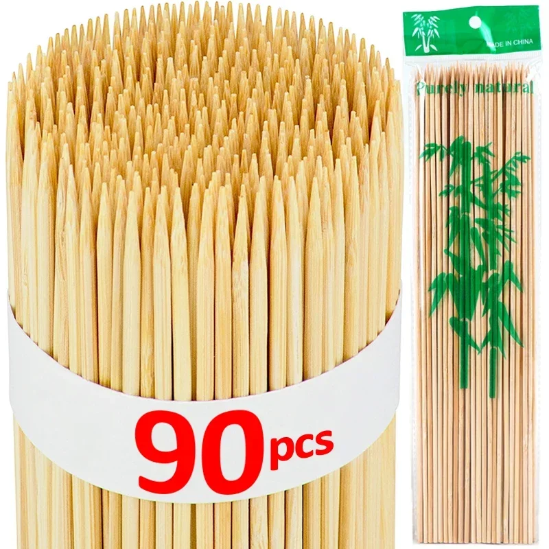 90pcs/bag Bamboo Sticks for Barbecue Party Natural Wooden Disposable Long Skewer Stick Catering Camping BBQ Tools Accessories