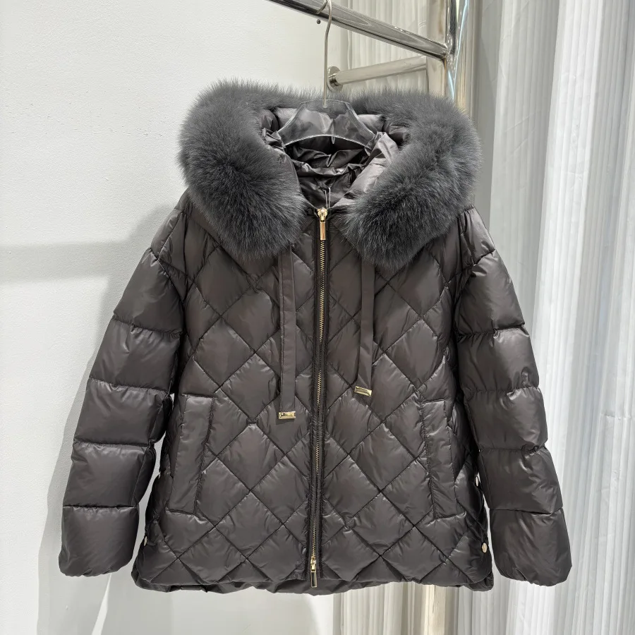 شتاء جديد الموضة مقنعين بطة بيضاء أسفل سترة منتفخة الماس GridThick أسفل سترة المرأة الملابس الشتوية أبلى #5