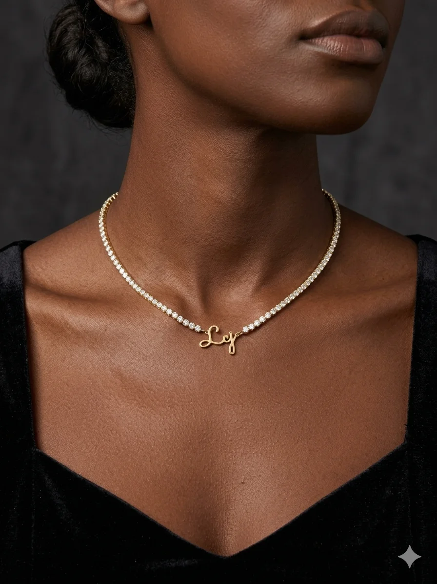 Collar con Nombre Personalizado DOREMI, Chapado en Oro Real, Cadena de Zirconia, Regalo de Aniversario para Novia, Collar de Diseño para Enamorados