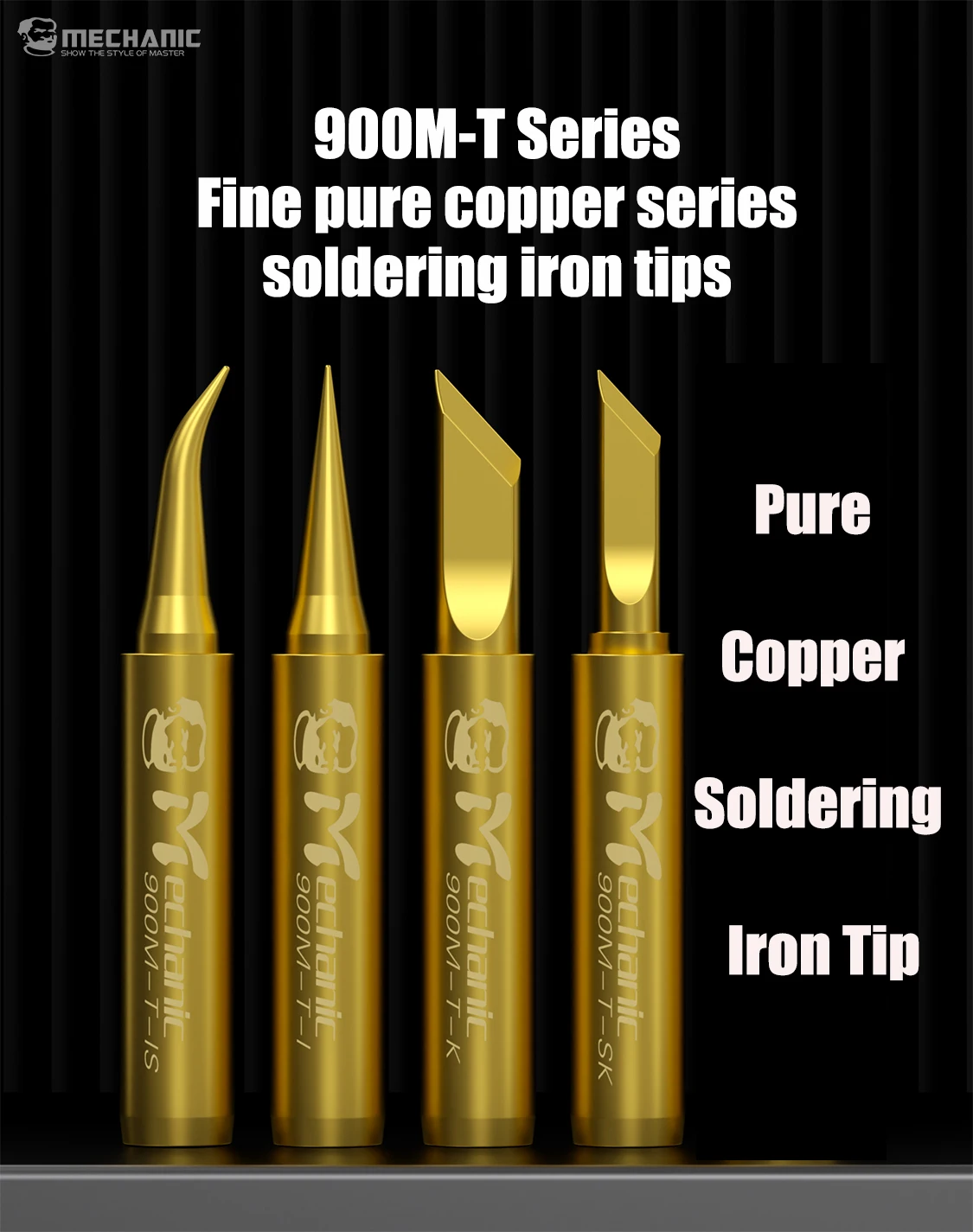 MECHANIC 900M-T Soldering Iron Tip Set 4pcs Super-fine Golden Plated Replacement Head for 936 Station Phone PCB Repair