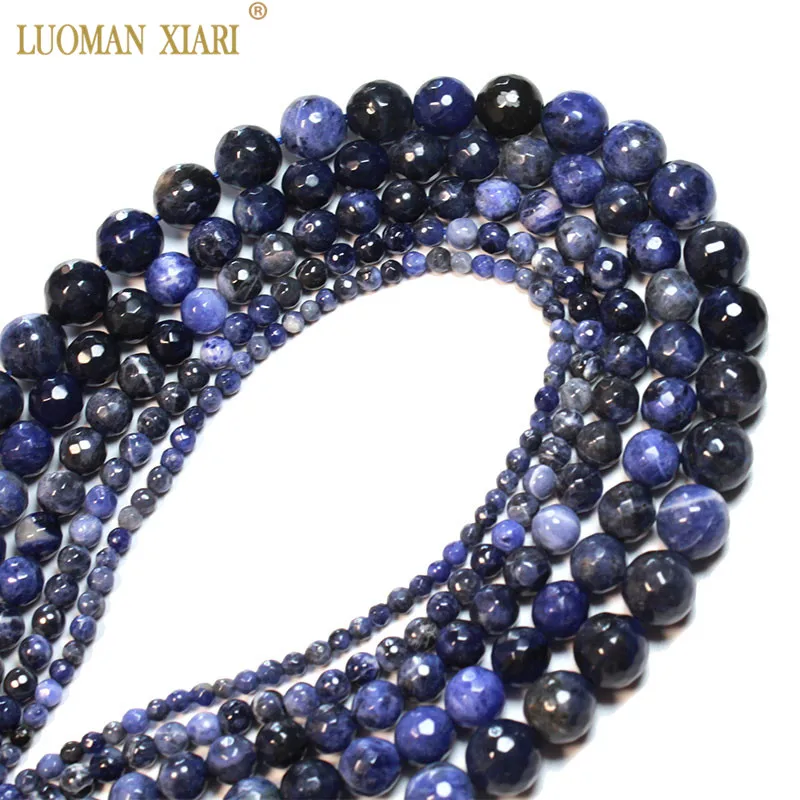 Wholesale Natural Faceted Blue Sodalite Round Stone Beads For Jewelry Making DIY Bracelet Necklace 4/ 6/8/10/12 mm Strand15\'\'